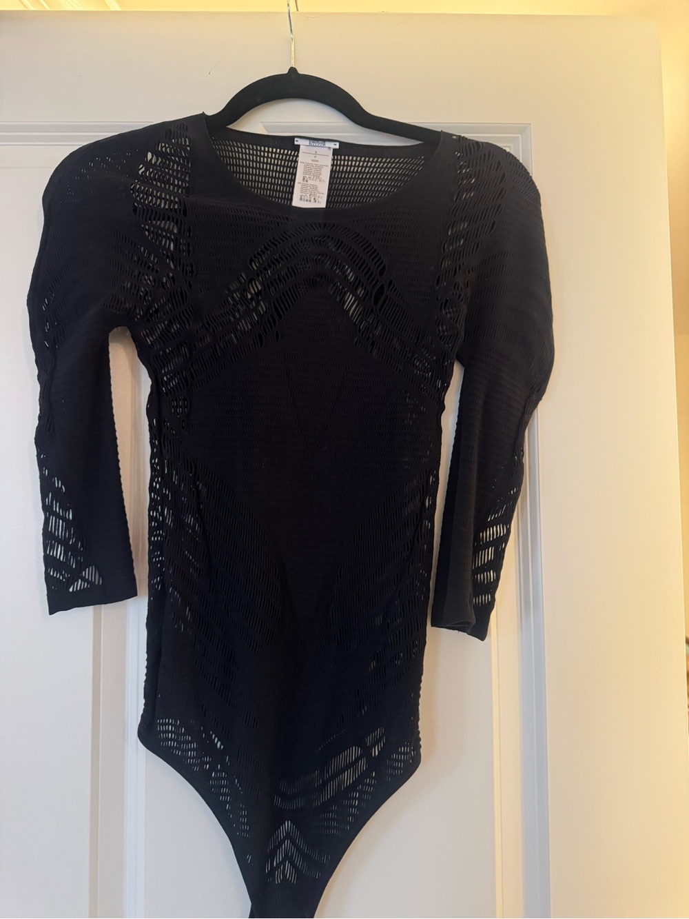 Wolford Black Sheer Open-Knit Long Sleeve Bodysuit